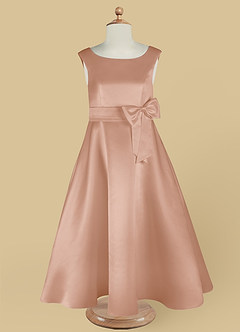 Azazie Lindy Flower Girl Dresses Champagne Rose A-Line Pleated Matte Satin Dress image13