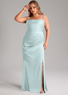 Azazie Leonis Bridesmaid Dresses Sea Glass Mermaid Pleated Stretch Satin Convertible Dress image12