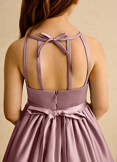 Azazie Indi vestidos de niña de las flores Vestido de Rosa Polvorienta de Satin Mate de Corte En A con Lazo image8