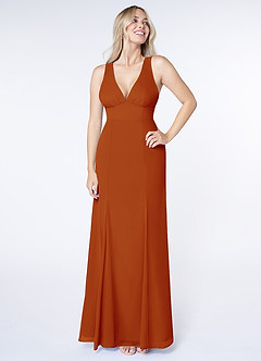 Azazie Christiana Final Sale Paprika A-Line V-Neck Pleated Chiffon Dress image1