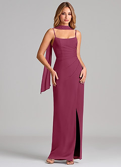 Azazie Calandra Bridesmaid Dresses Mulberry Sheath Pleated Chiffon Dress image1