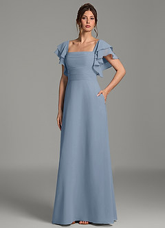 Azazie Dacia Bridesmaid Dresses Dusty Blue A-Line Ruched Chiffon Dress image6