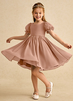 Azazie Jolie Flower Girl Dresses Champagne Rose A-Line with Sleeves Chiffon Dress image3
