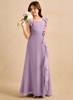 Azazie Soso Girls Formal Robe Demoiselle D'honneur Fillette Robe Trapèze en Mousseline de soie Plissée Glycine image4