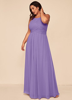 Azazie Ginger Abiti da Damigella Abito A-Line in Chiffon con Scollo Halter a Pieghe Tahiti image12