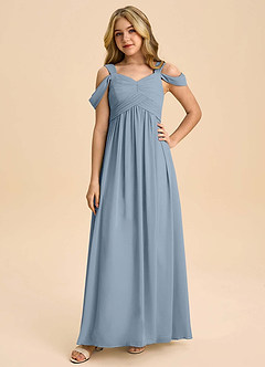 Azazie Lianne Junior Dusty Blue A-Line Off the Shoulder Chiffon Dress image3