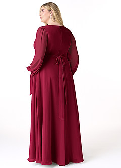 Azazie Leonia Brautjungfernkleider A-Linie Langarm Chiffon Kleid Burgunderrot image2