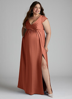 Azazie Allessia Maternity Bridesmaid Dresses A-Line Pleated Stretch Satin Floor-Length Dress image9