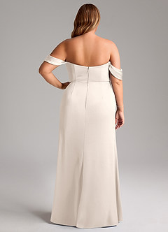 Azazie Saige Bridesmaid Dresses White Alabaster Sheath Off the Shoulder Stretch Satin Dress image12
