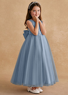Azazie Cookie Flower Girl Dresses Dusty Blue A-Line Bow Tulle Dress image3