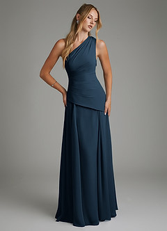 Azazie Holly Bridesmaid Dresses Dark Navy A-Line Corset Chiffon Dress image3