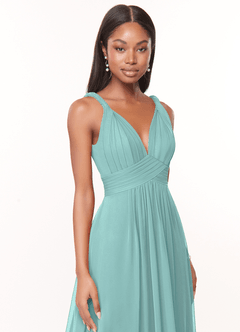 Azazie Maren Brautjungfernkleider A-Linie Plissee Chiffon Kleid Aqua image6