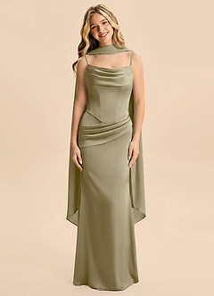 Azazie Sorrel Junior Moss Green Mermaid Ruched Stretch Satin Dress image3