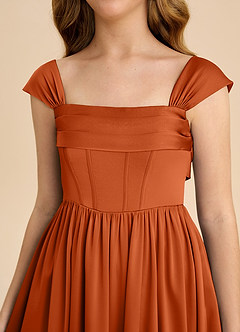 Azazie Hattie Junior Burnt Orange A-Line Pleated Stretch Satin Dress image9