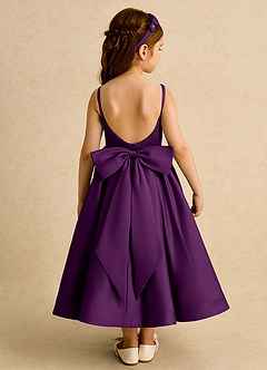 Azazie Babs Flower Girl Dresses Grape Ball-Gown Pleated Matte Satin Dress image6
