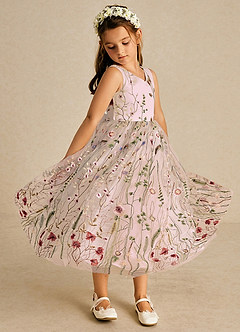 Azazie Arianna Flower Girl Dresses Blushing Pink A-Line Lace Tulle Dress image5