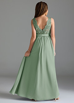 Azazie Elly Junior Agave A-Line Lace Chiffon Dress image2