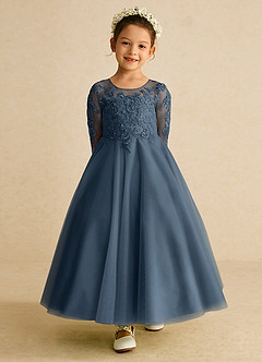 Azazie Precious Flower Girl Dresses Neptune A-Line Lace Tulle Dress image4
