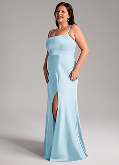 Azazie Lidia Bridesmaid Dresses Sky Blue Mermaid Side Slit Stretch Satin Dress image11