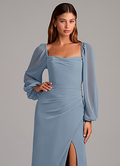 Azazie Brixley Abiti da Damigella Abito Sirena in Chiffon Manica Lunga Blu Polveroso image7