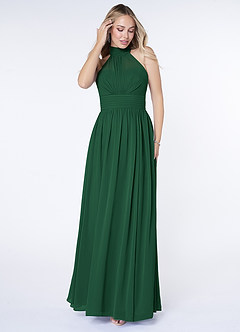 Azazie Iman Bridesmaid Dresses Dark Green A-Line A-Line Ruched Chiffon Dress image4
