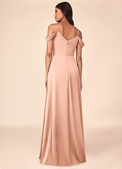 Azazie Ocean Bridesmaid Dresses Rose Gold A-Line V-Neck Pleated Stretch Satin Dress image2