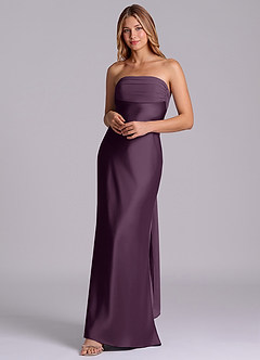 Azazie Ailanie Brudtärnklänningar Klä av Tubklänning i Stretch Satin Axelbandslös Plommon image3