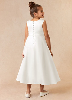 Azazie Lindy Flower Girl Dresses Ivory A-Line Pleated Matte Satin Dress image5