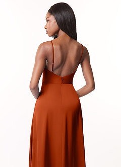 Azazie Brielle Bridesmaid Dresses Paprika A-Line Cowl Spaghetti Straps Stretch Satin Dress image5