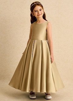Azazie Mapel vestidos de niña de las flores Vestido de Oro de Satin Mate de Princesa con Plisado image3