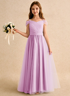 Azazie Yuna Girls Formal vestidos de niña de las flores Vestido de Rosa Caramelo de Tul de Corte en A con Vestidos sin tirantes image3