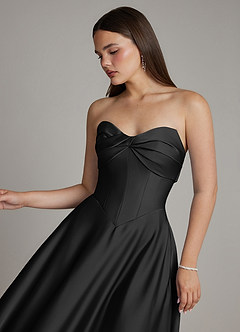 Azazie Meleena Bridesmaid Dresses Black A-Line Strapless Stretch Satin Dress image4
