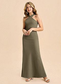 Azazie Doretta Junior Robe Fourreau en Mousseline de soie Plissée Vert Saule image5