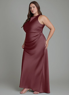 Azazie Evadne Bridesmaid Dresses Sangria Sheath Pleated Stretch Satin Dress image13