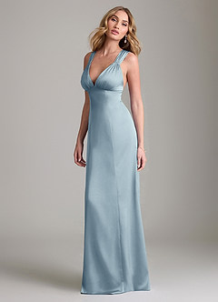 Azazie Cemion Robes de demoiselle d'honneur Robe Trapèze en Satin extensible Bleu Poussiéreux image5