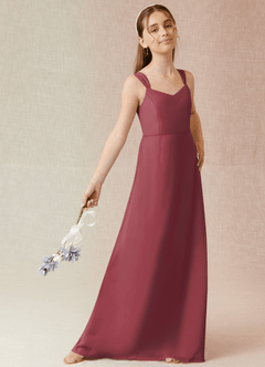 Azazie Denice Junior Merlot A-Line Chiffon Dress image4