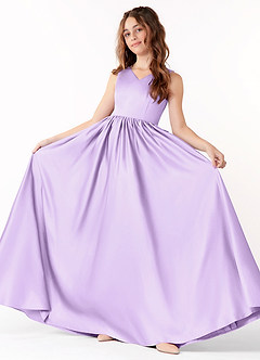 Azazie Hathaway Junior Lilac A-Line Bow Stretch Satin Dress image2