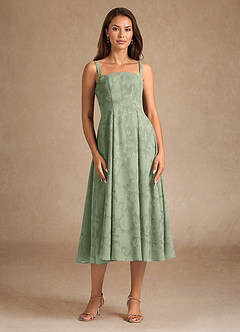 Azazie Lorain vestidos de madre de la novia Vestido de Salvia Polvorienta de Devorado Floral de Corte En A con Plisado image9