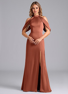 Azazie Bonny Bridesmaid Dresses Clay Mermaid Off the Shoulder Stretch Satin Dress image4