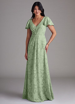 Azazie Soren Bridesmaid Dresses Dusty Sage A-Line Pleated Floral Burnout Dress image4