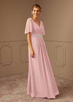 Azazie Tricia Abiti per la Madre della Sposa Abito A-Line in Chiffon con Scollo a V a Pieghe Rosa Cipria image4