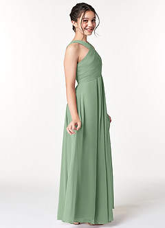 Azazie Kaleigh Junior Vestido de Matcha de Gasa de Corte en A con Plisado image5