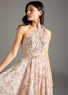 Azazie Charlize Jurken voor bruidsmeisjes Jurk van Chiffon met A-Lijn One-Shoulder Roze Varen Bloemen image8