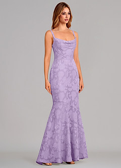 Azazie Aubrey Jurken voor bruidsmeisjes Jurk van Bloemen Burn-out met Zeemeermin Boog Lila image4