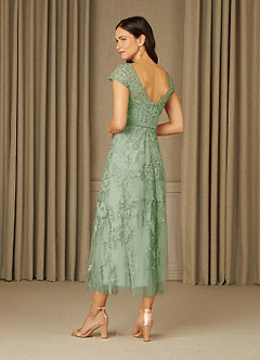 Azazie Sanna Mère de la mariée Robes Robe Trapèze en Tulle Dentelle à encolure dégagée Vert Sauge image4