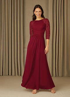Azazie Zolla Abiti per la Madre della Sposa Abito A-Line in Chiffon Pizzo Borgogna image1