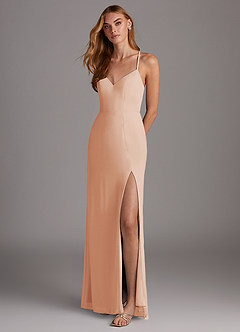 Azazie Manila Vestidos de damas de honor Vestido de Rosa Inglesa de Gasa de Corte Recto con Cuello en V image3