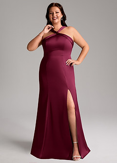 Azazie Rue Bridesmaid Dresses Burgundy Mermaid Pleated Stretch Satin Dress image8