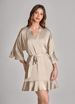 front Farblich passendes 2-teiliges Set aus Satin-Bademantel und Unterkleid mit Rüschen