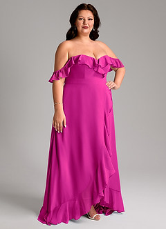 Azazie Lyra Abiti da Damigella Abito Convertibile A-Line in Chiffon Fucsia image13